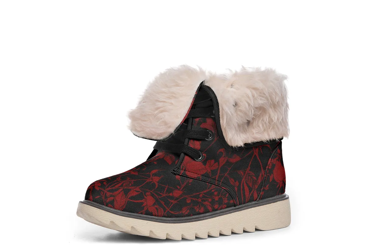 Blood Rose Romance Fold Over Winter Boots - Microsuede Vegan Boots with Fur Lining and Convertible Style