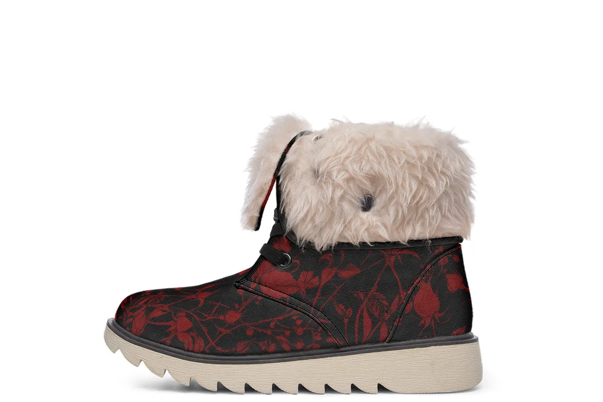 Blood Rose Romance Fold Over Winter Boots - Microsuede Vegan Boots with Fur Lining and Convertible Style