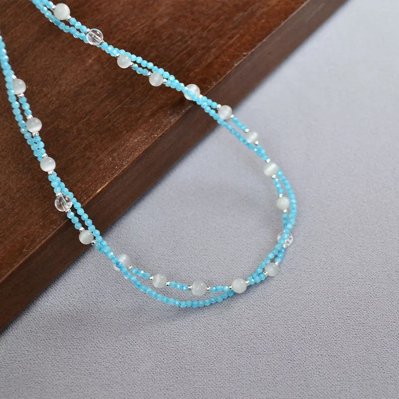 Blue Zircon & Cat's Eye Beaded Double Layer Necklace