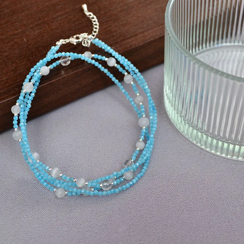 Blue Zircon & Cat's Eye Beaded Double Layer Necklace