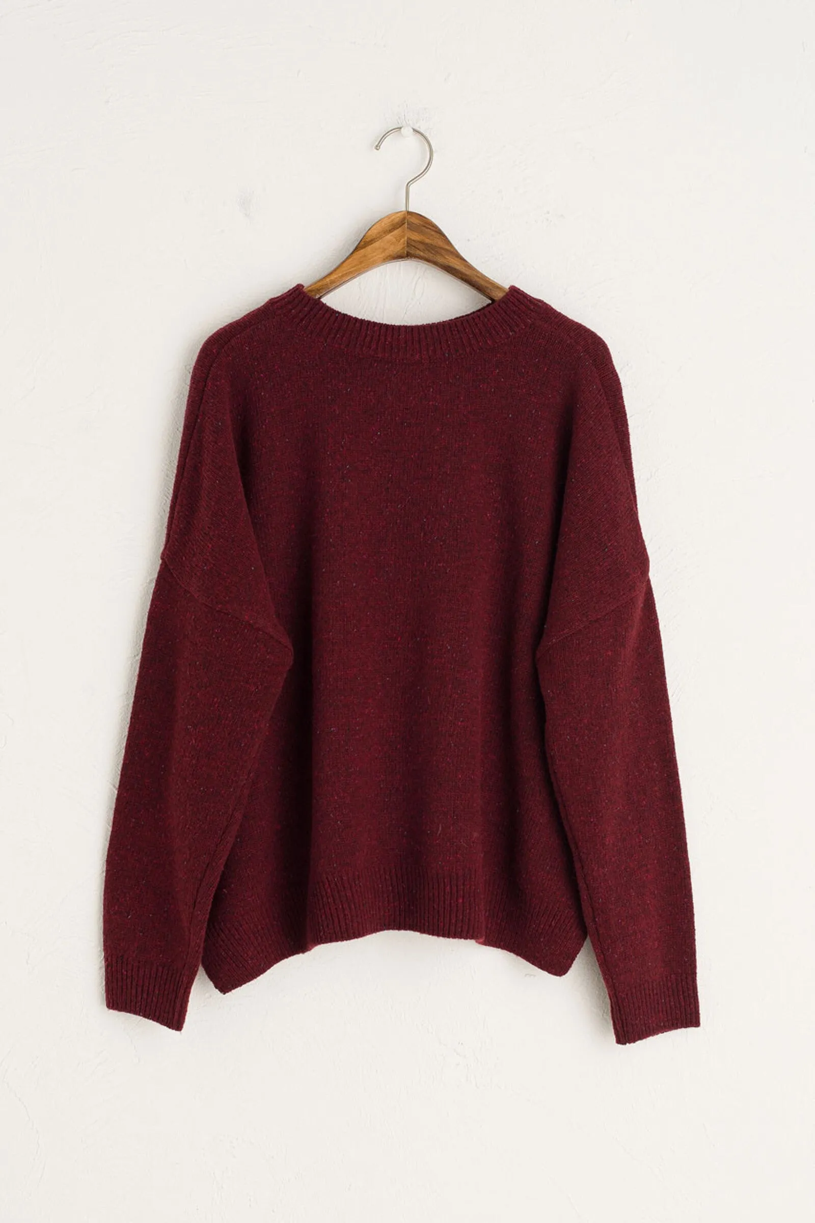 Boucle Round Neck Jumper, Wine