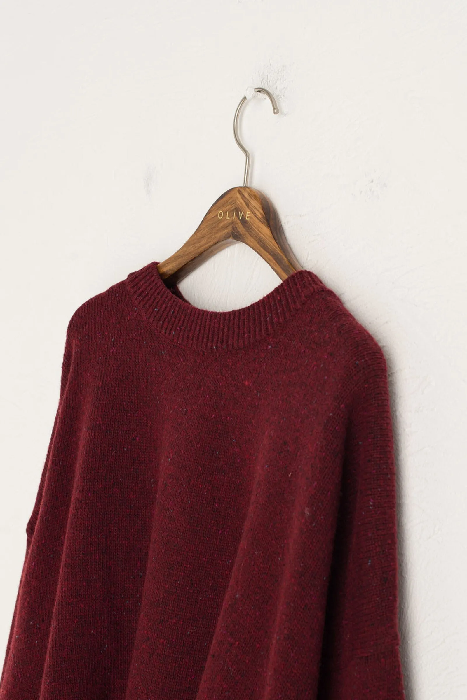 Boucle Round Neck Jumper, Wine