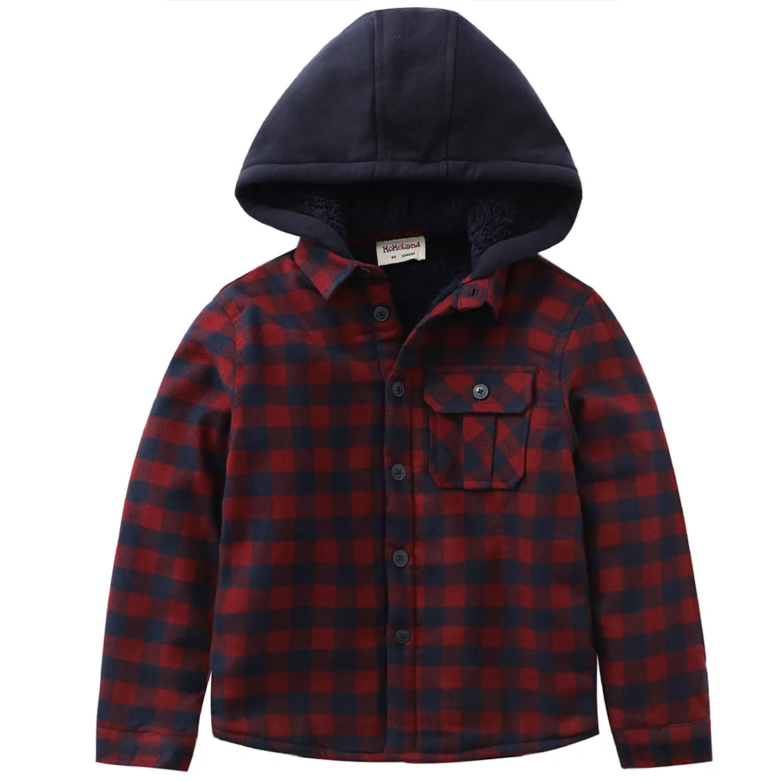 Boy Long Sleeve Teddy Fleece Lining Flannel Jacket with Hooded