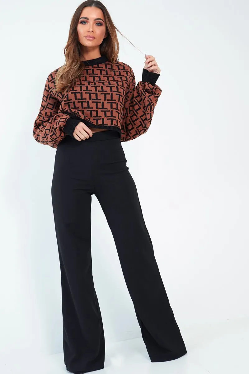 Brown Repeat Print Crop Jumper - Ryhanna