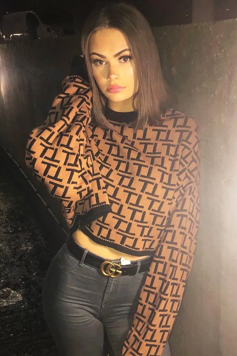 Brown Repeat Print Crop Jumper - Ryhanna