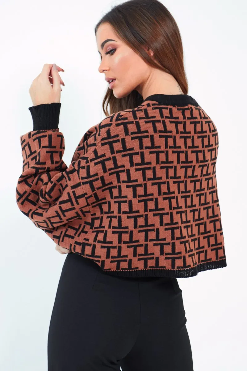 Brown Repeat Print Crop Jumper - Ryhanna