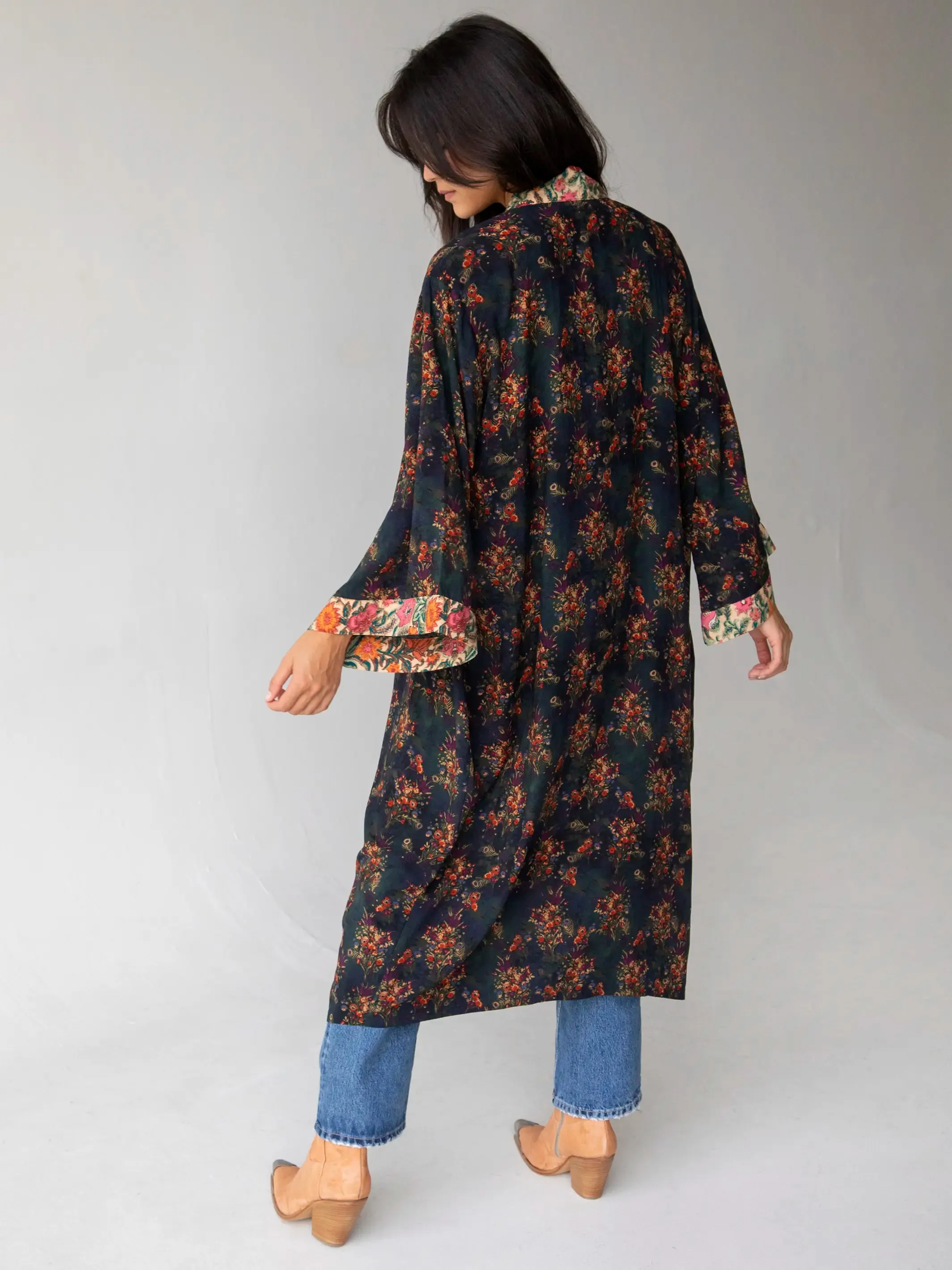 Camila Kimono - Indigo Tan Mixed Floral