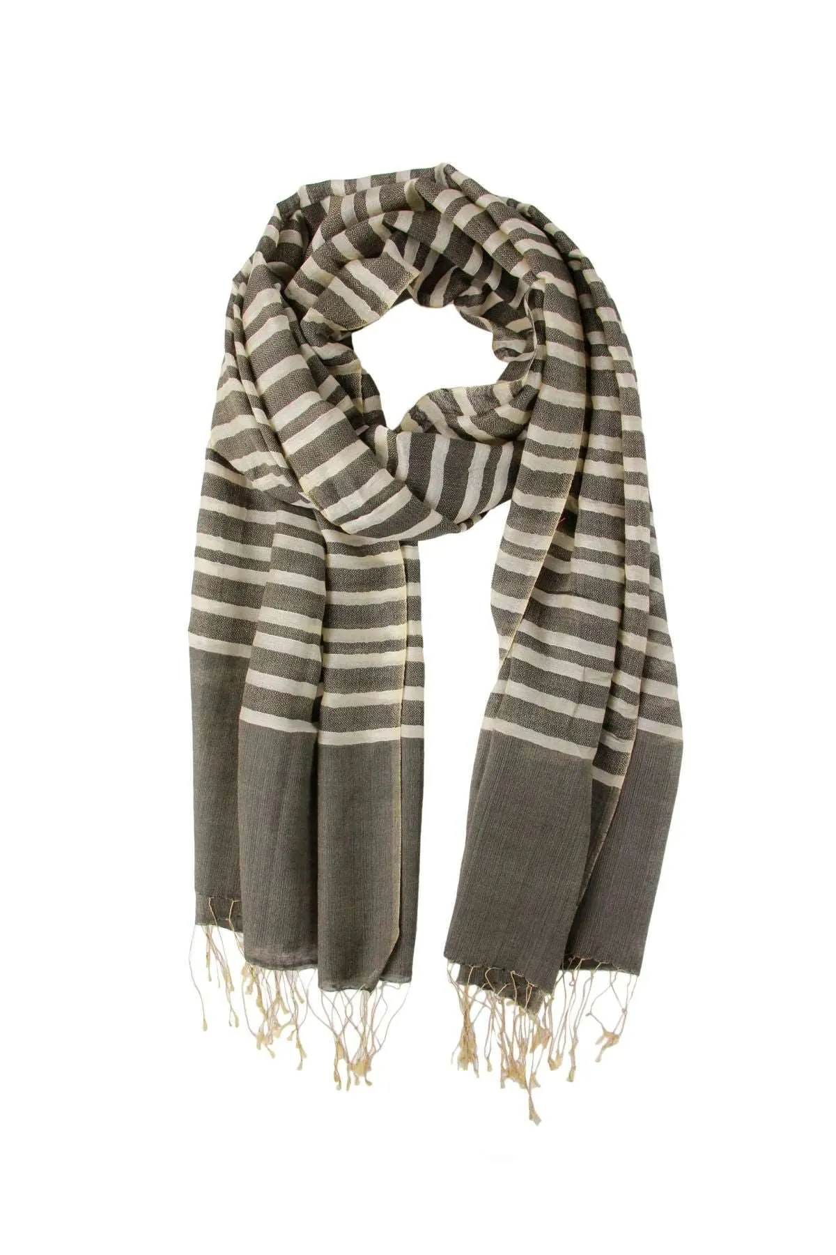 Camille Striped Lightweight Printed Scarf With Fringe