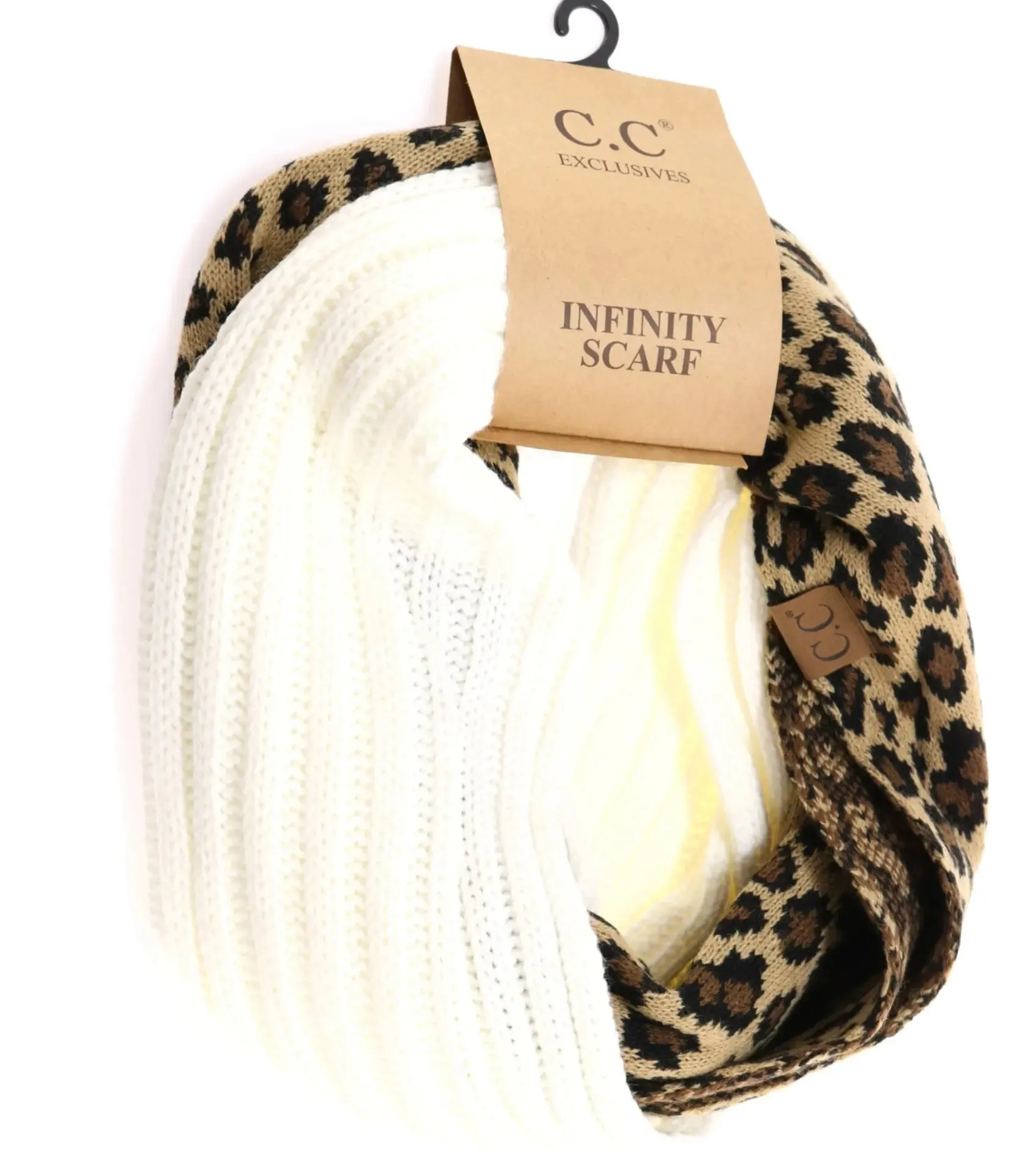 CC Beanie Ribbed Knit Leopard Print Infinity Scarf