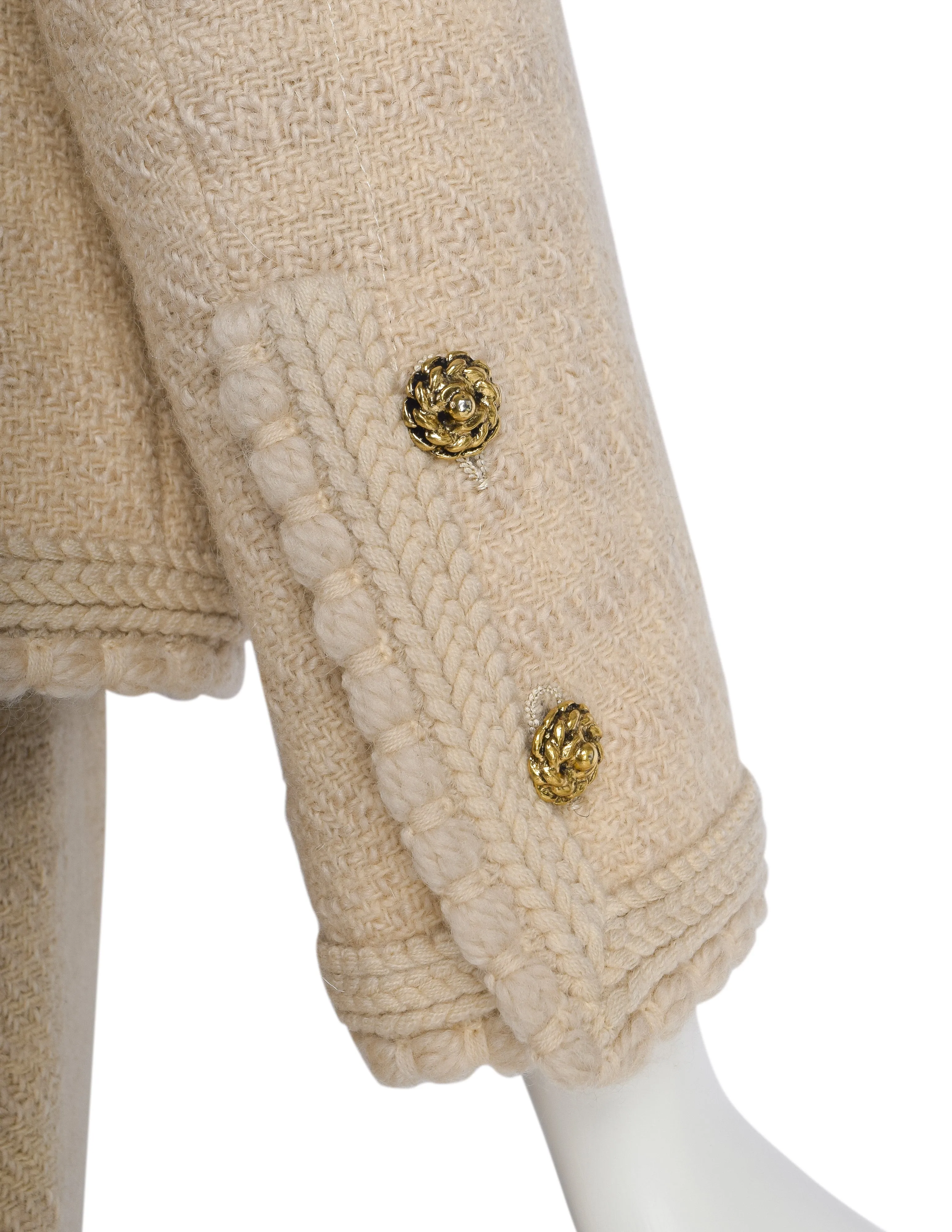 Chanel Vintage 1980s Almond Wool Tweed Boucle Jacket and Skirt Suit