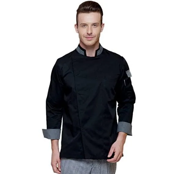 chef jaket black and grey puss botton