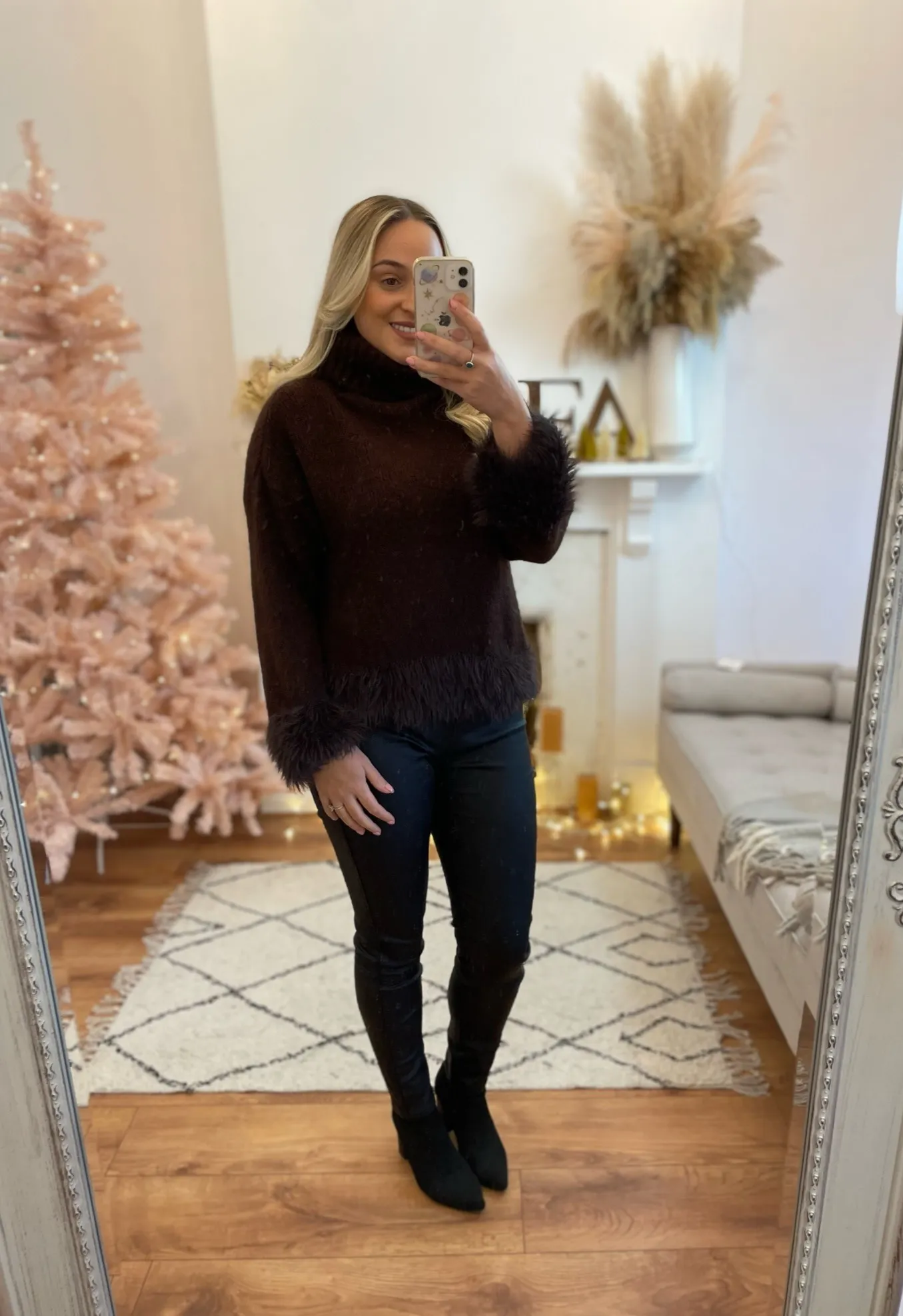 Chocolate Livvy Fluffy Edge Luxe Jumper