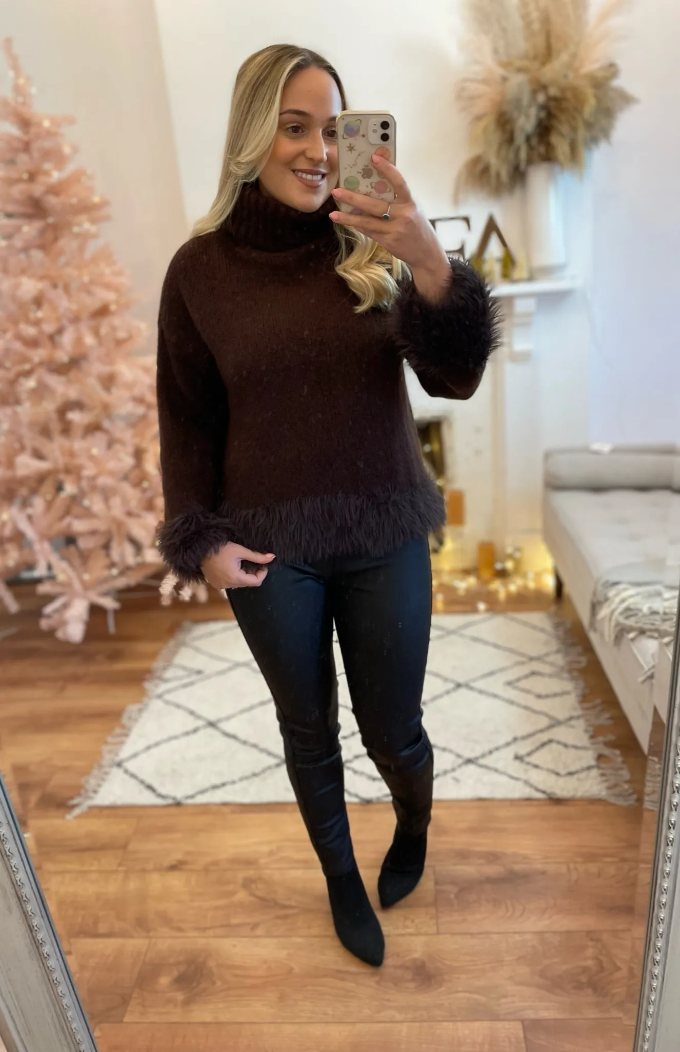 Chocolate Livvy Fluffy Edge Luxe Jumper