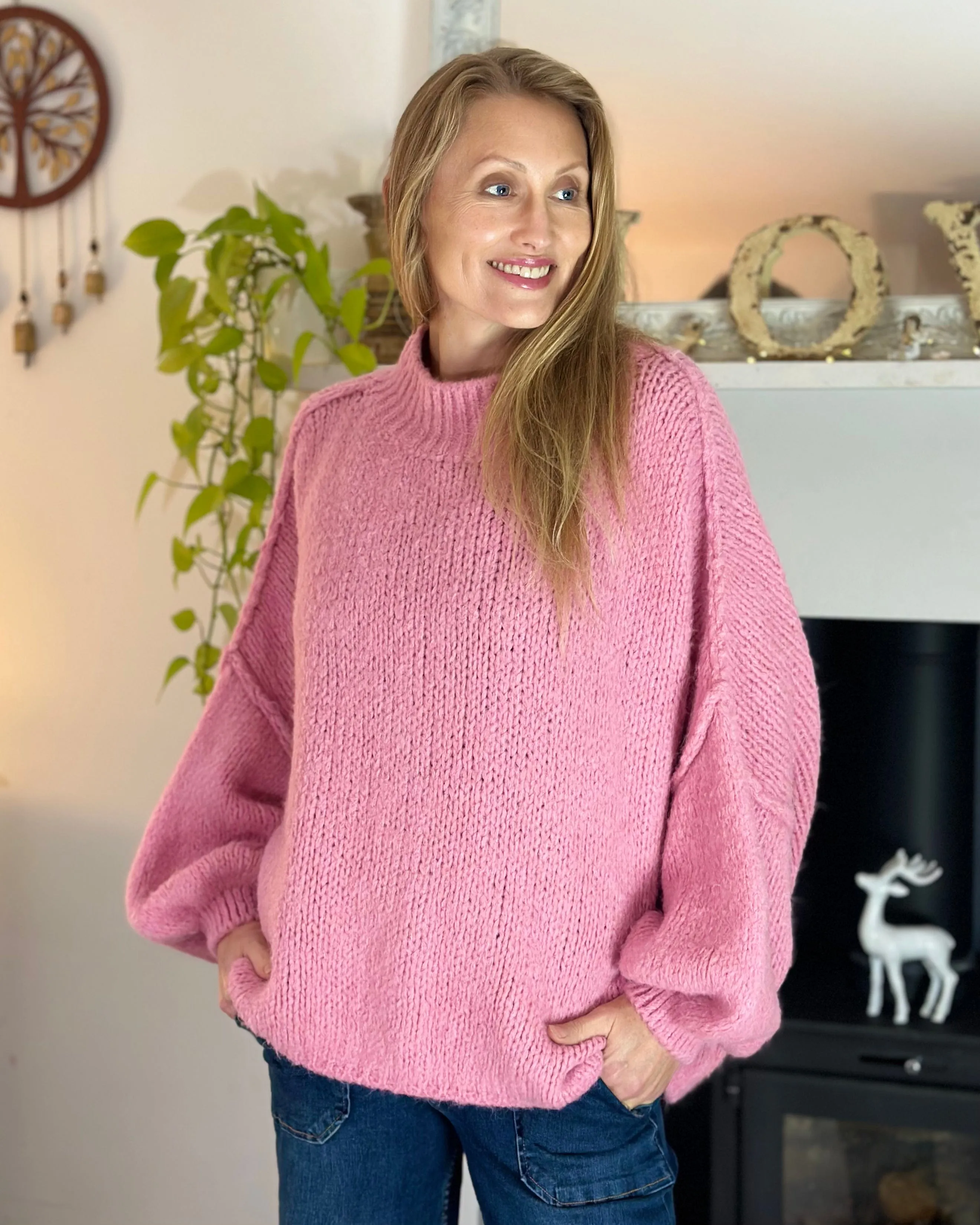 Chunky Knit Balloon Sleeve Jumper - Bubblegum Pink