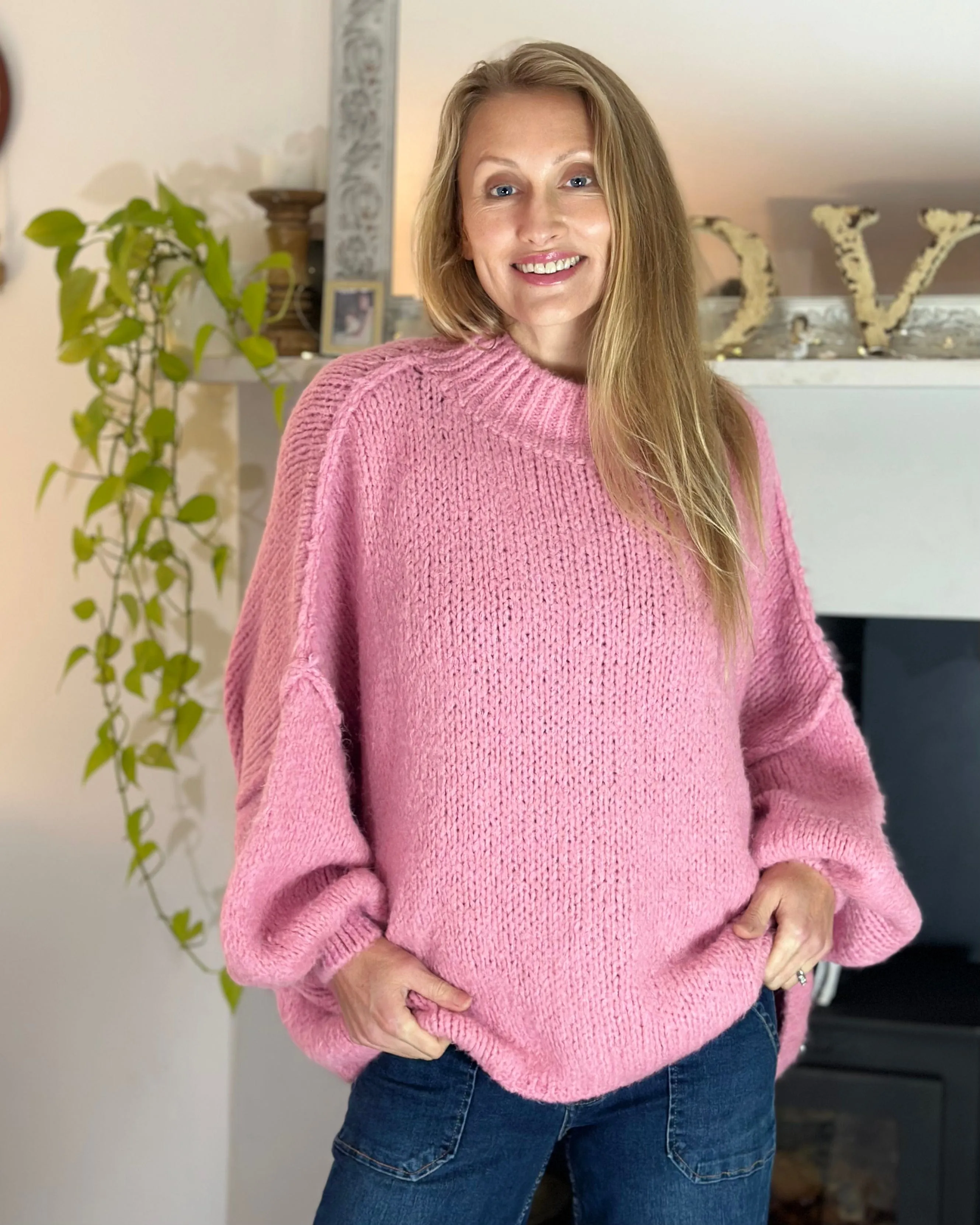 Chunky Knit Balloon Sleeve Jumper - Bubblegum Pink