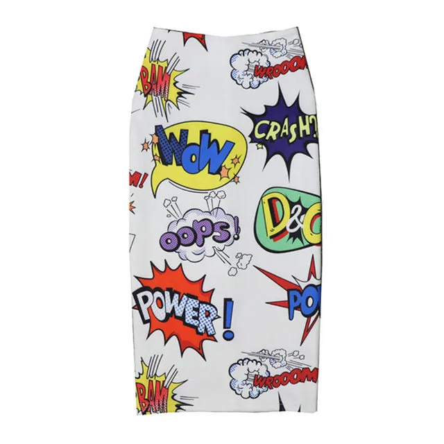 Classic vintage 90s comic cartoon fashion pencil skirt