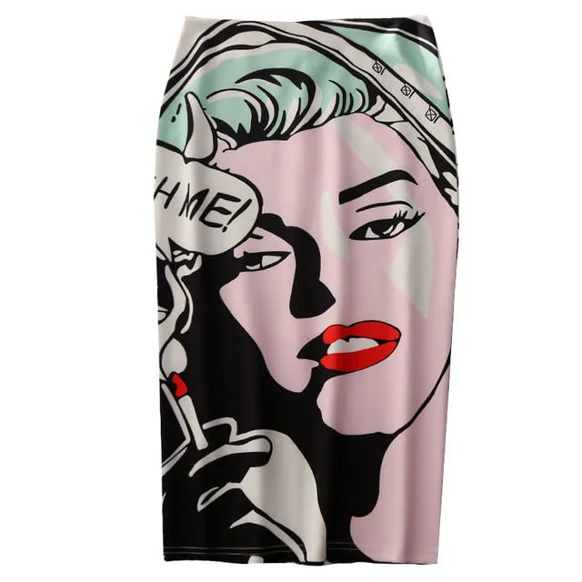 Classic vintage 90s comic cartoon fashion pencil skirt