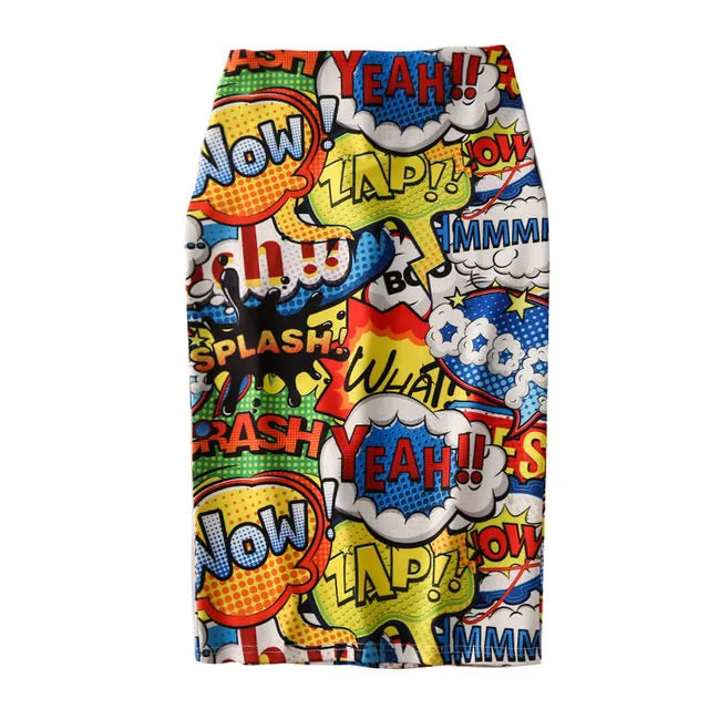 Classic vintage 90s comic cartoon fashion pencil skirt