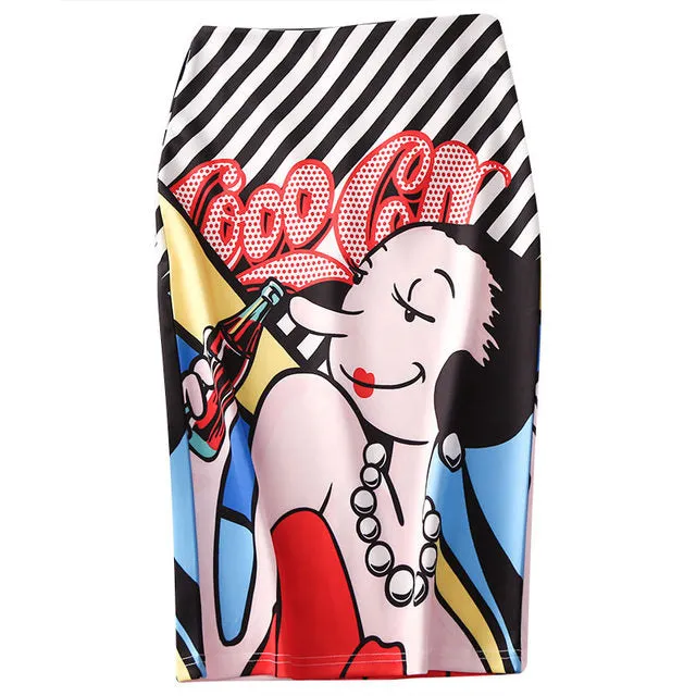 Classic vintage 90s comic cartoon fashion pencil skirt