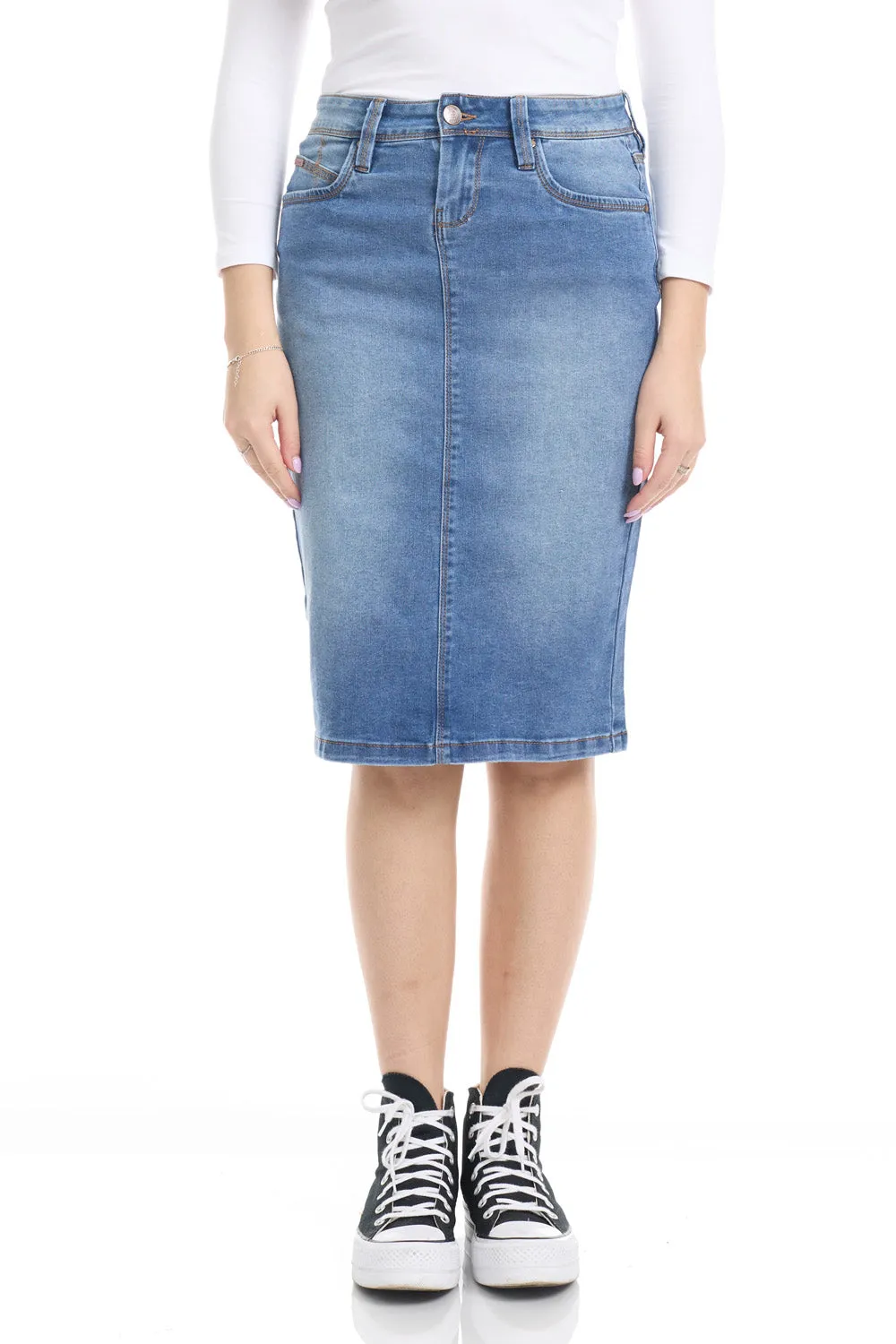 Classic Vintage Blue Stretchy Jean Pencil Skirt 'Melrose'