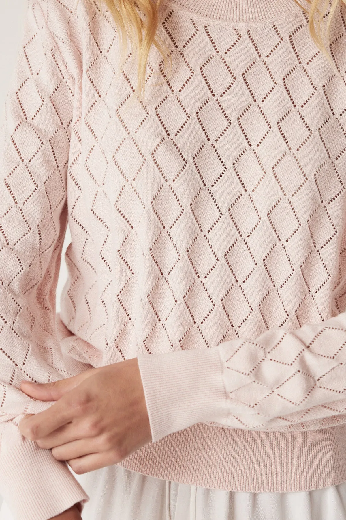 Cotton Cashmere Crew Jumper - Pale Pink