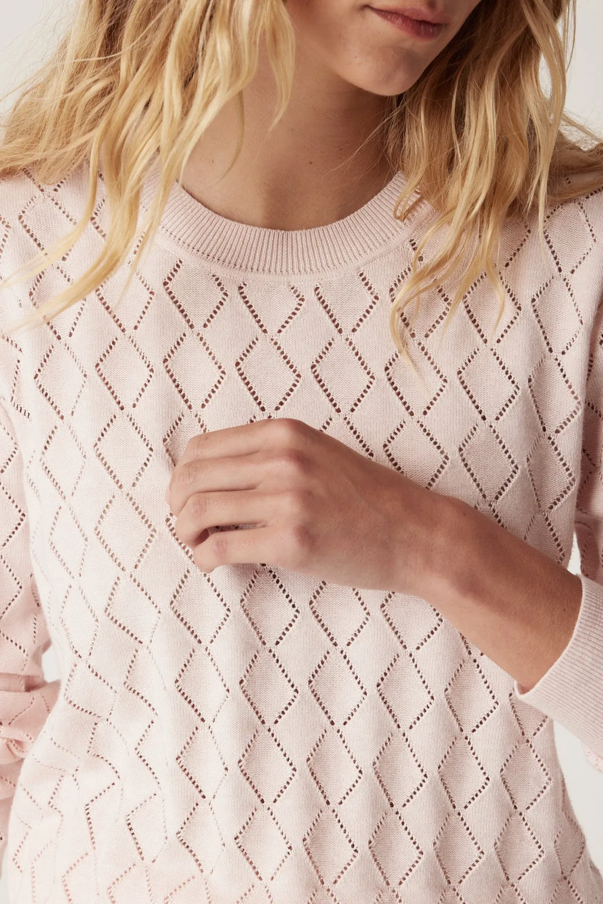 Cotton Cashmere Crew Jumper - Pale Pink