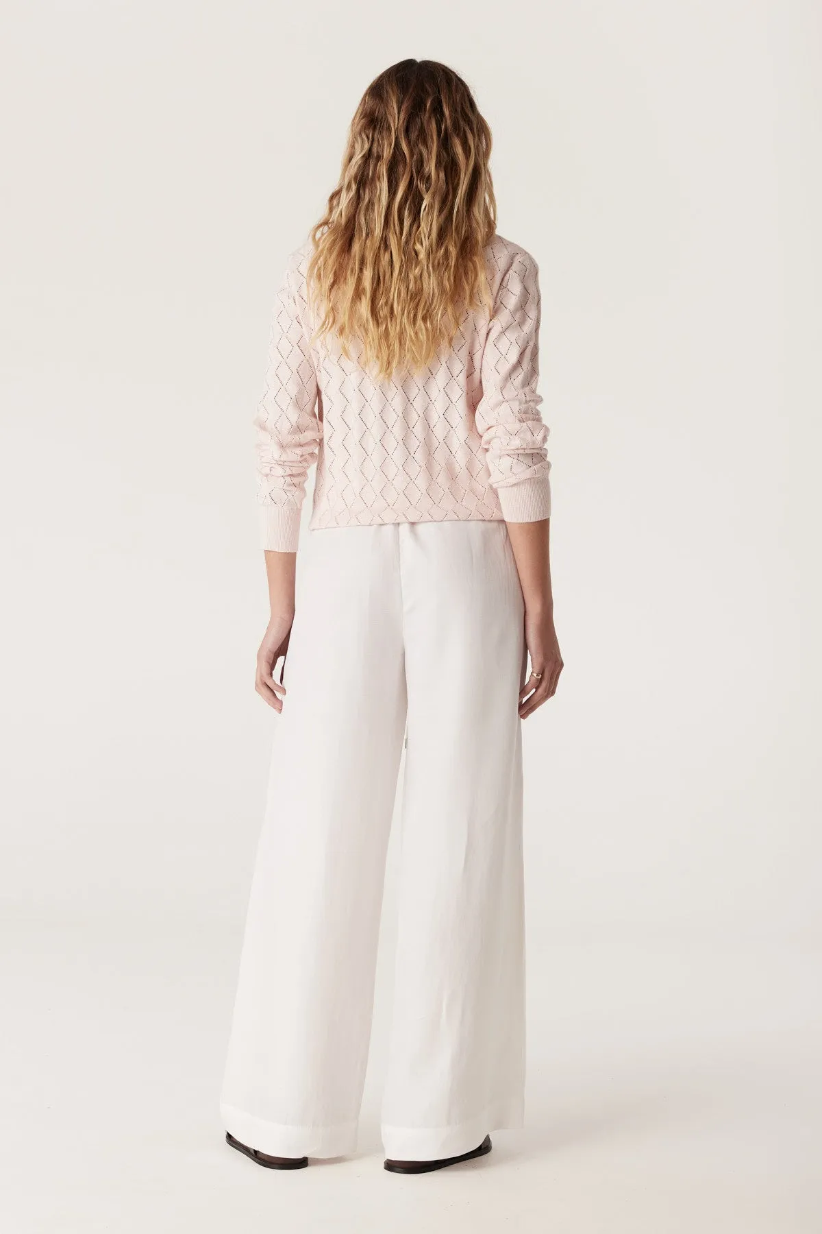 Cotton Cashmere Crew Jumper - Pale Pink