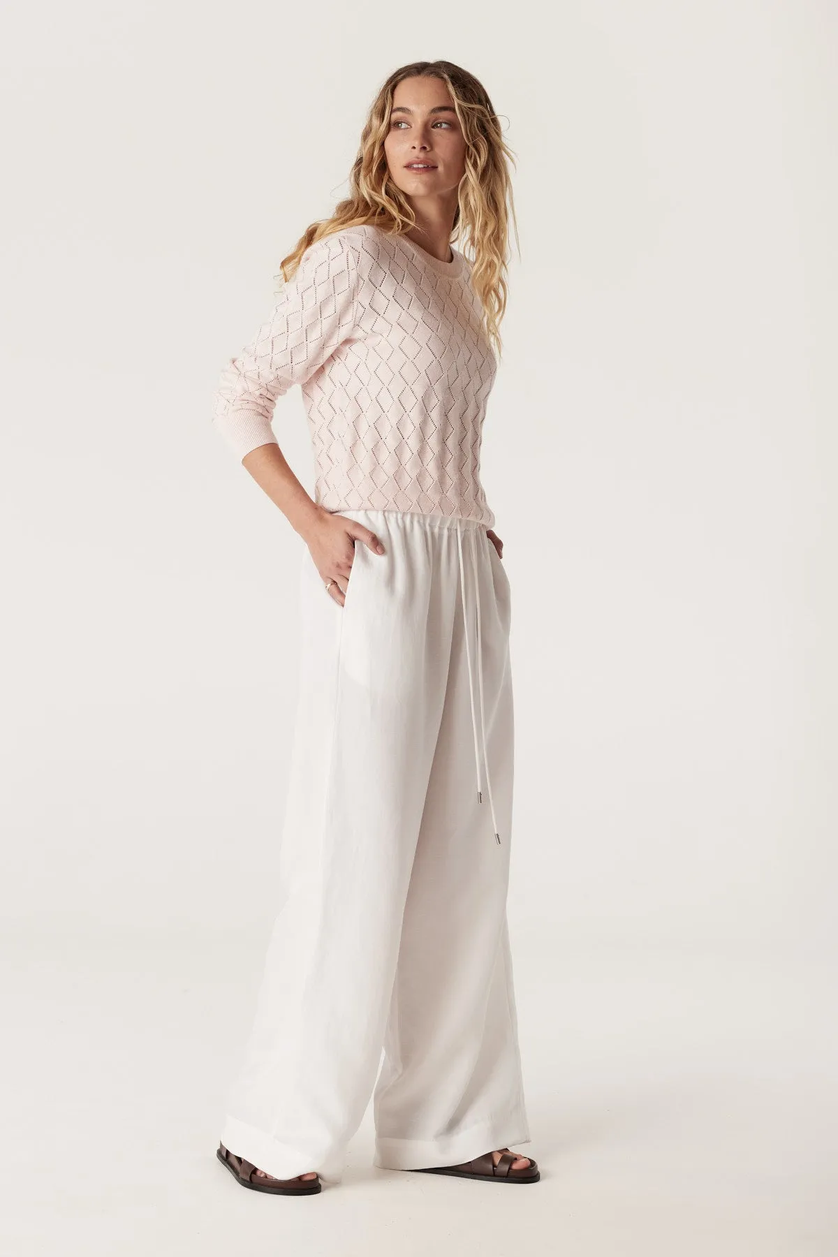 Cotton Cashmere Crew Jumper - Pale Pink