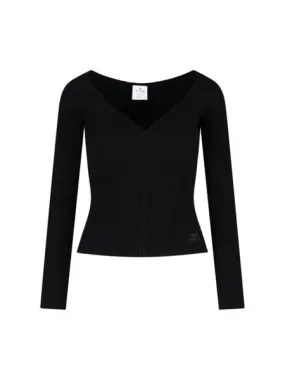 COURREGÈS Raffia V-Neck Jumper in Navy Blue for Women - FW22