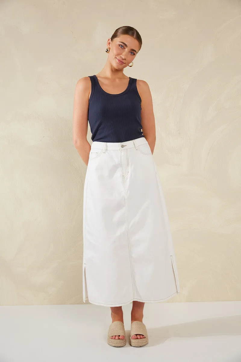 Dalton Denim Skirt, White