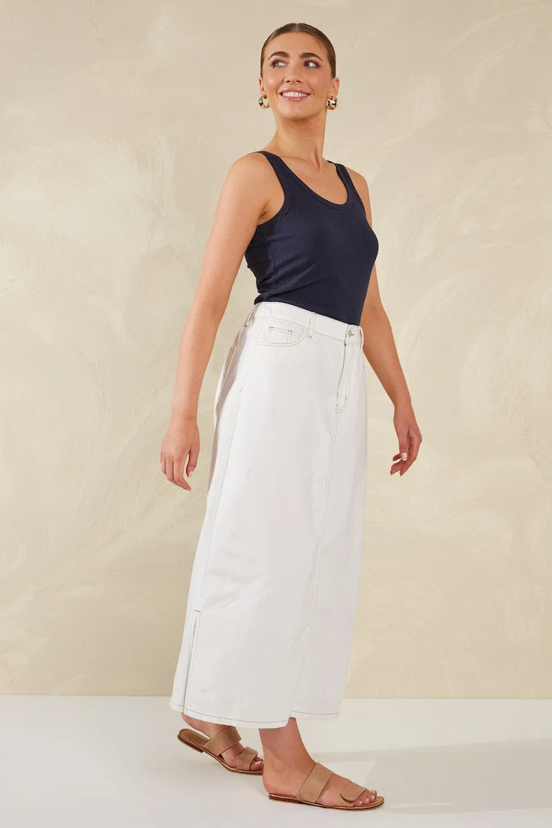 Dalton Denim Skirt, White