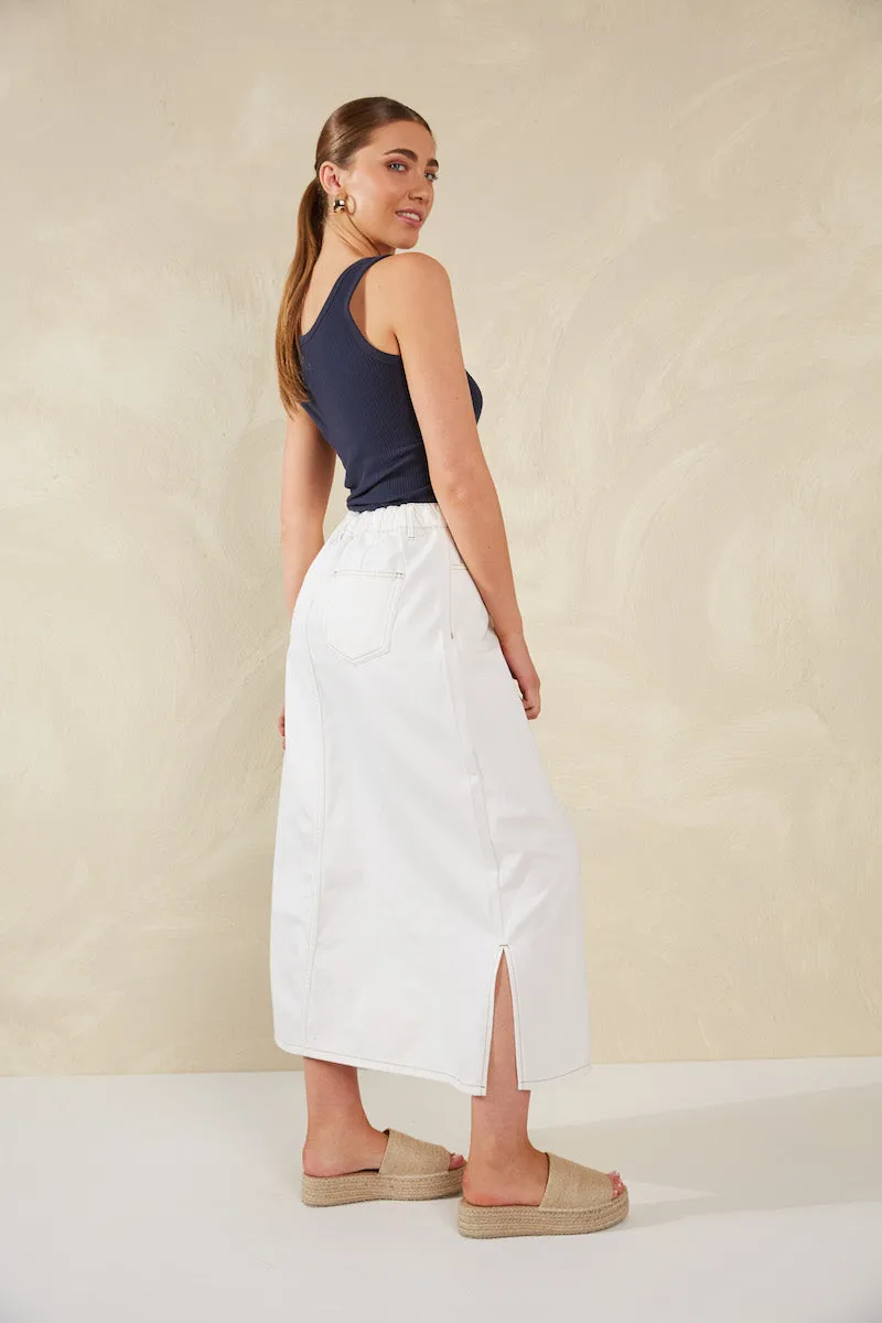 Dalton Denim Skirt, White