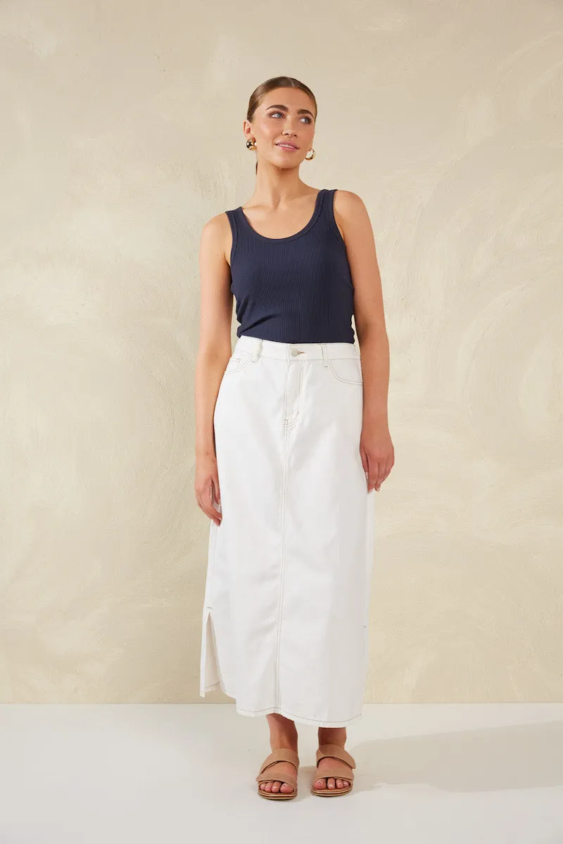 Dalton Denim Skirt, White