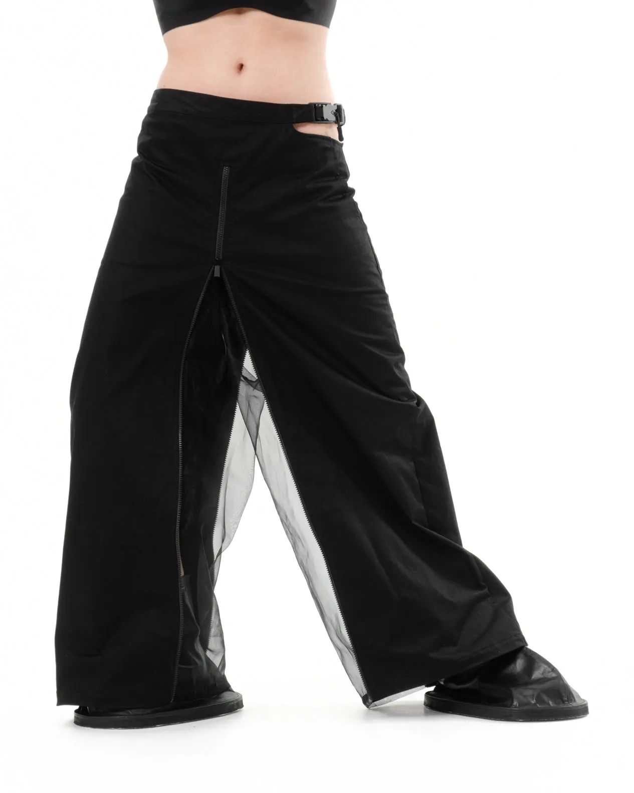 DIAPHANUM TRANSFORMER WIDE LEG ZIP UP TROUSERS