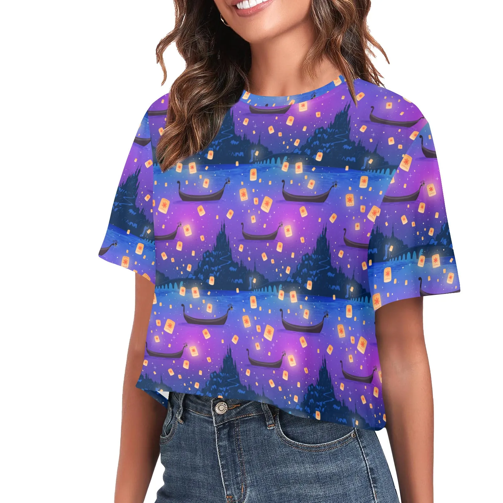 Disney Tangled Rapunzel Floating Lanterns Women's Cropped T-shirt