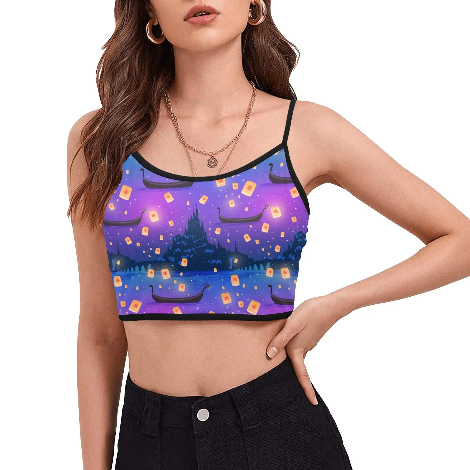 Disney Tangled Rapunzel Floating Lanterns Women's Spaghetti Strap Crop Top