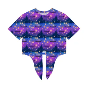 Disney Tangled Rapunzel Floating Lanterns Women's Tie Front Crop Top