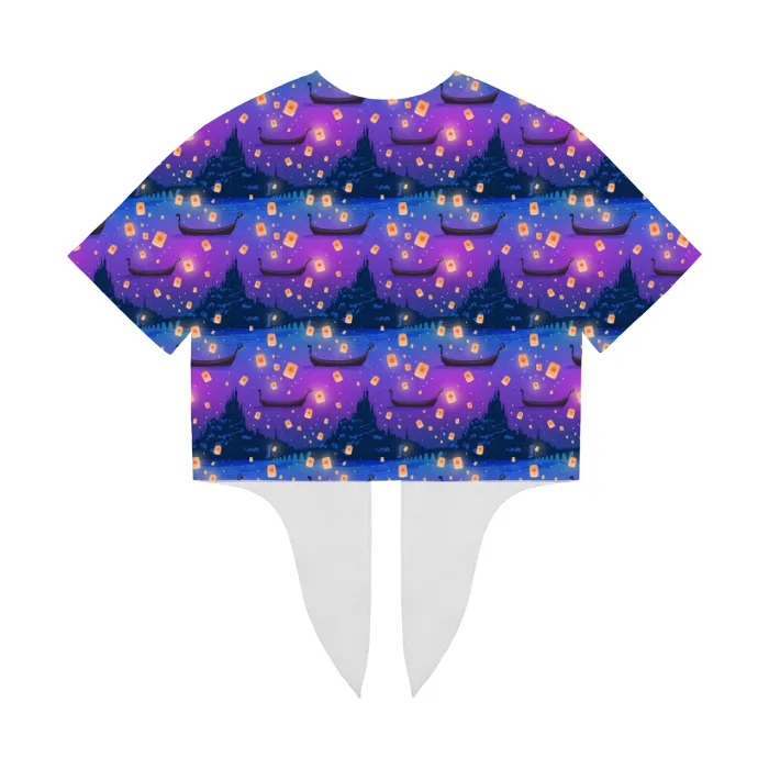 Disney Tangled Rapunzel Floating Lanterns Women's Tie Front Crop Top