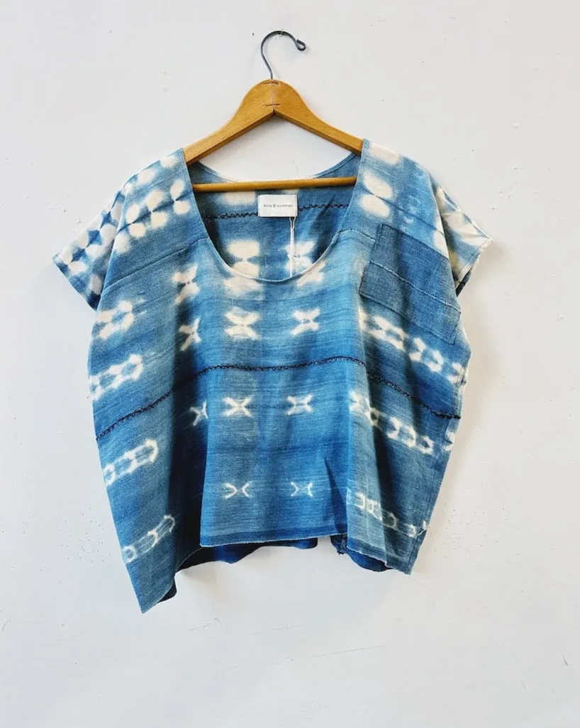 Distressed shibori Indigo box top