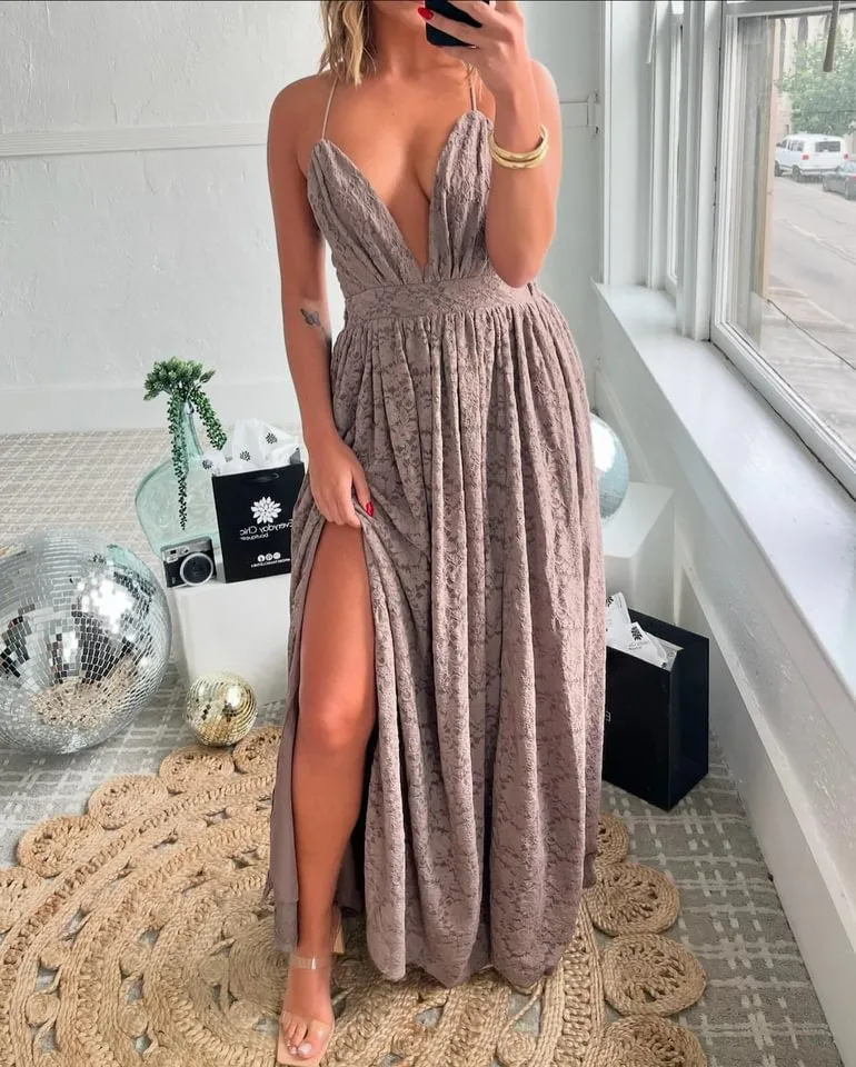 ECB Exclusive: Layla Lace Maxi Dress, Taupe