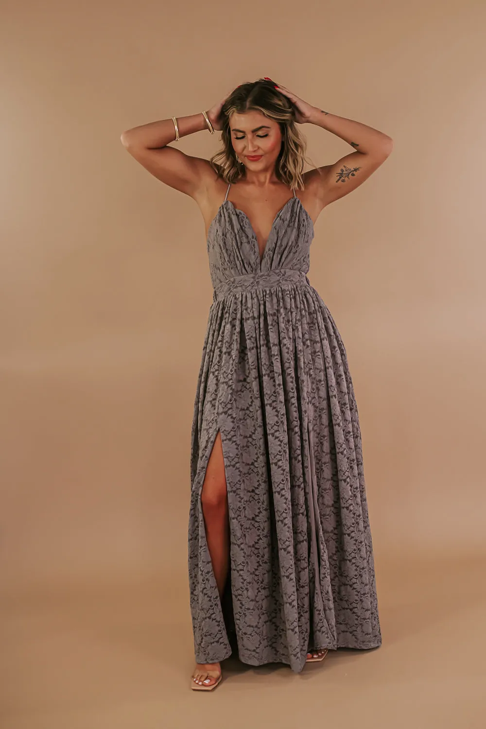 ECB Exclusive: Layla Lace Maxi Dress, Taupe