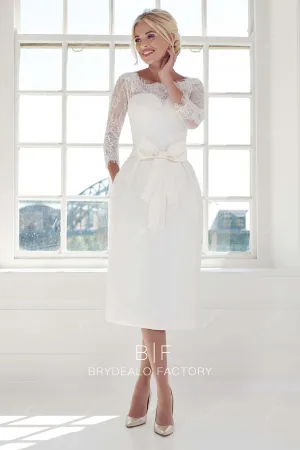 Elegant Lace Sheath Satin Vintage Short Bridal Dress with Pockets