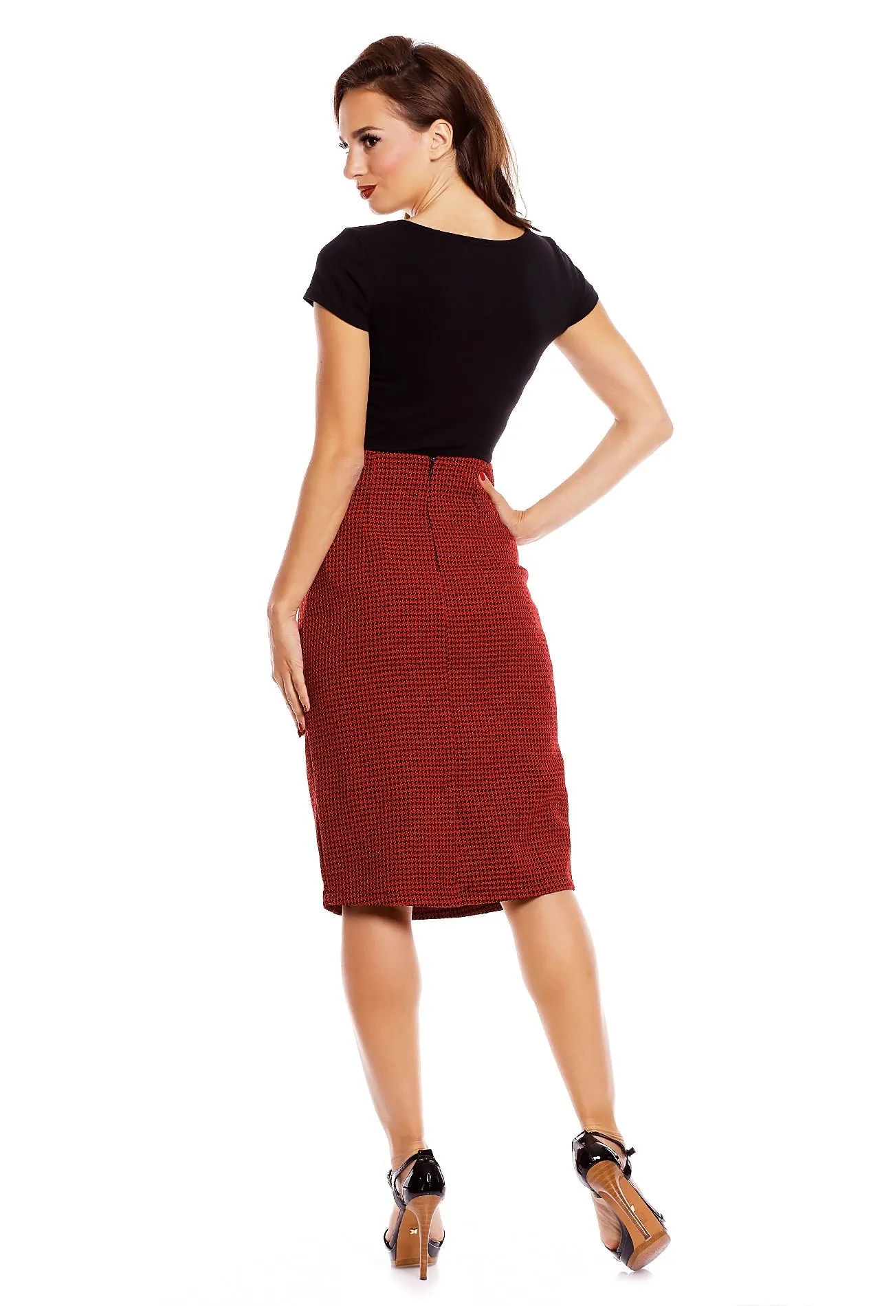 Falda Chic Vintage Inspired Pencil Skirt in Red-Black