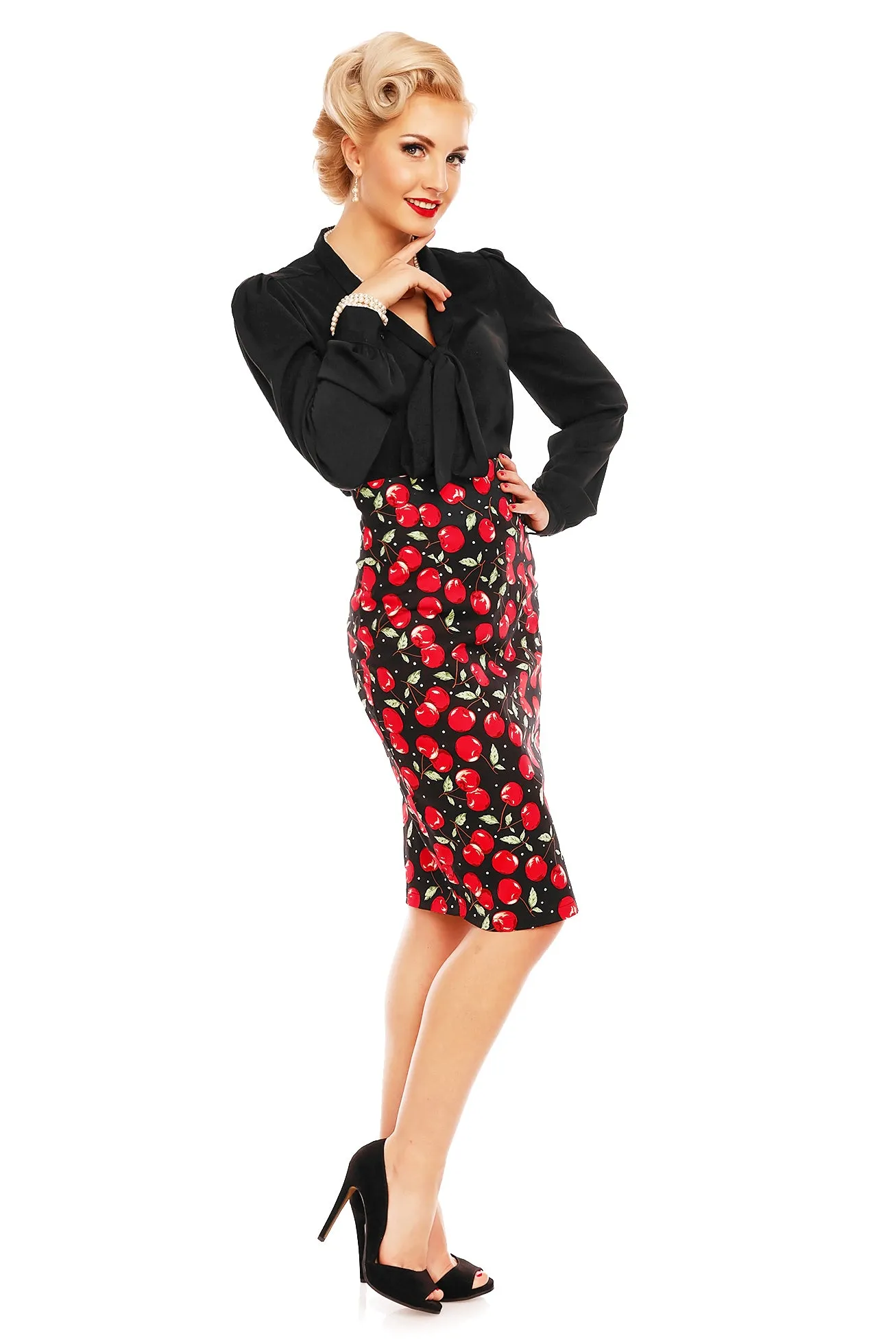 Falda Vintage 50s  Style Pencil Skirt in Black Cherry