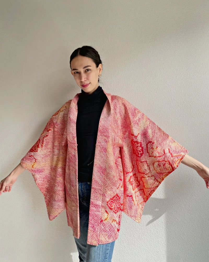 Floral Rhomb Shibori Haori Kimono Jacket