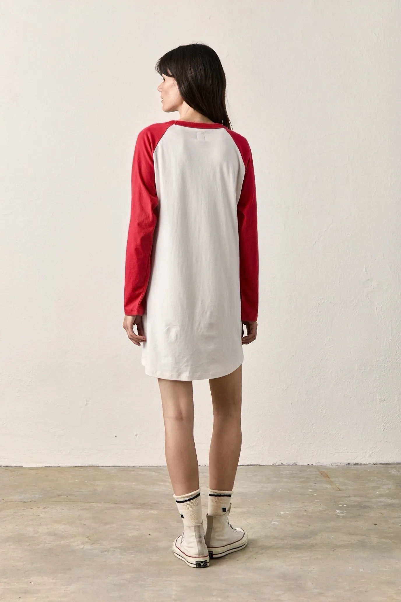 FRANKLIN BASEBALL TEE DRESS / IVORY/RED