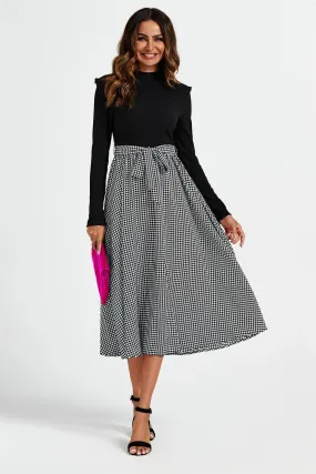 FS Collection 2 In 1 Black & White Houndstooth Printed Midi Dress