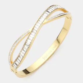 Gold Stainless Steel Emerald Infinity Hinged Bracelet