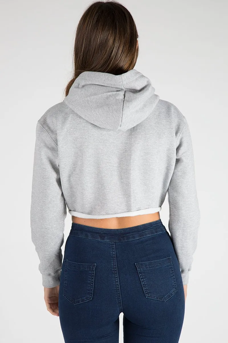 Grey Part Time Mermaid Slogan Cropped Hoodie - Lora