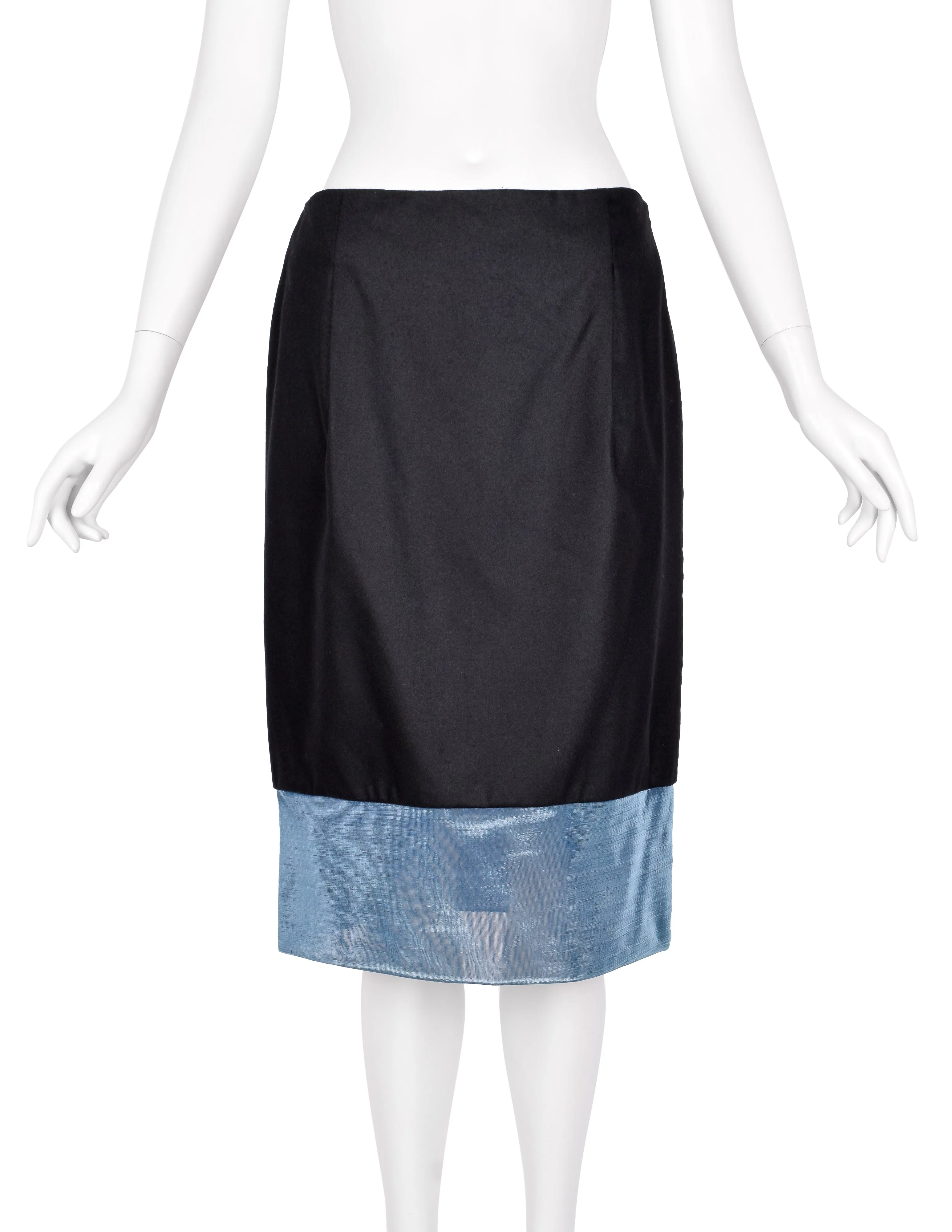 Gucci by Tom Ford Vintage AW 2000 Blue and Charcoal Grey Wool Cashmere Pencil Skirt